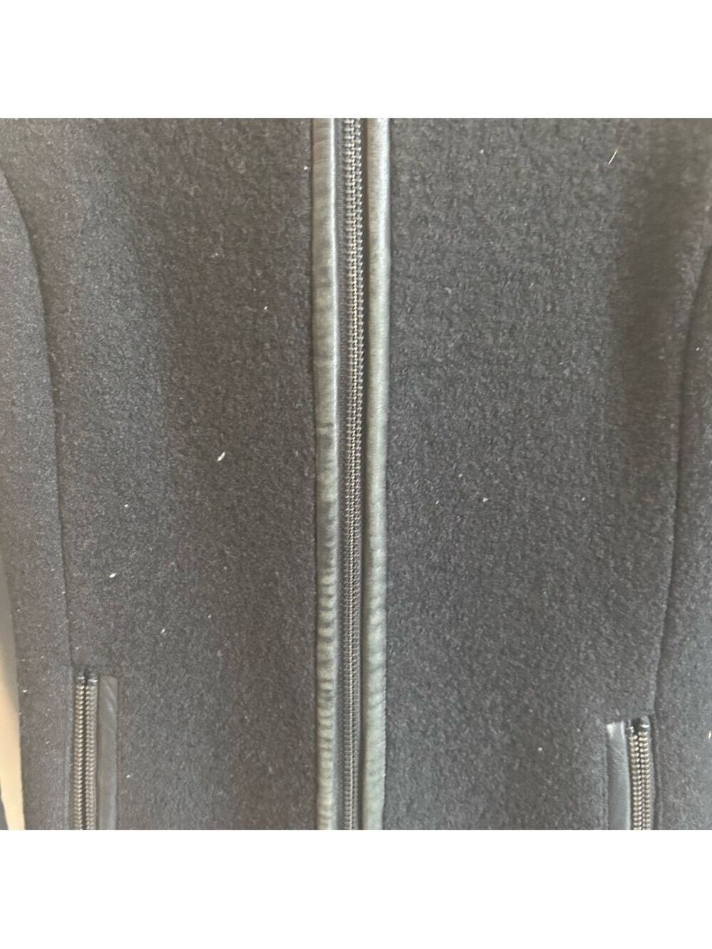 Women's Black Leather Sleeve Coat - Picture 2 of 7